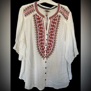 KNOX ROSE Women’s Embroidered Boho Blouse w/ tags Super Cute!